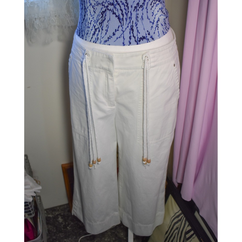 Lauren Ralph Lauren White Sailor Capri Gaucho Pants Cotton Beach 90s Size 6 - Picture 8 of 8